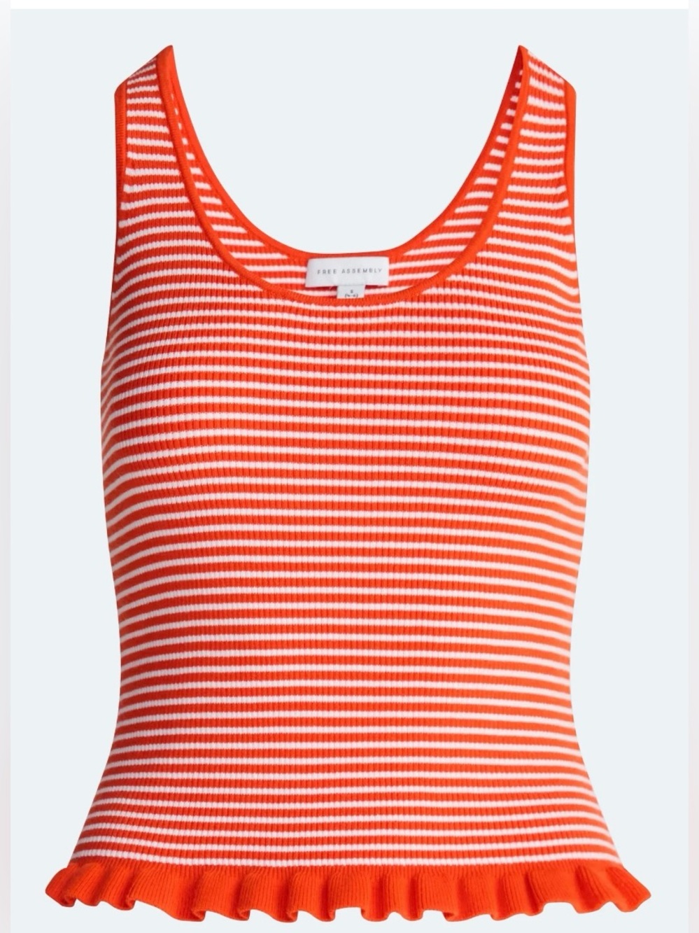 NWT Free Assembly XL Orange White Striped Ribbed Ruffle Hem Knit Tank Top